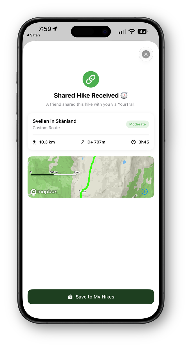 Randonnée reçue et partagée YourTrail - iPhone 17 Pro Max