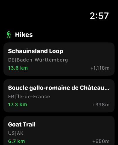 Apple Watch Hikes List